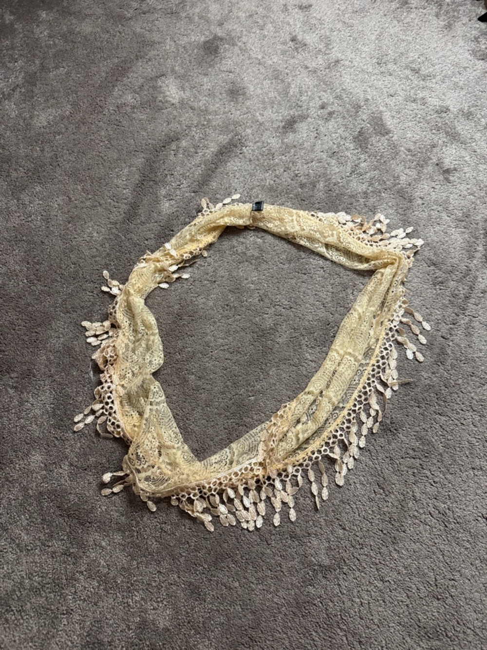 D&B Lace Fringe Scarf Shawl Cream Boho Tassel Lightweight Wrap OS